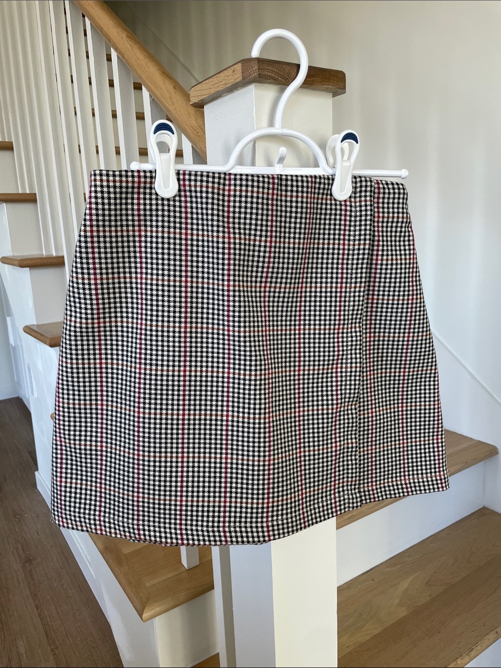Plaid Mini Skirt in Black, White & Red